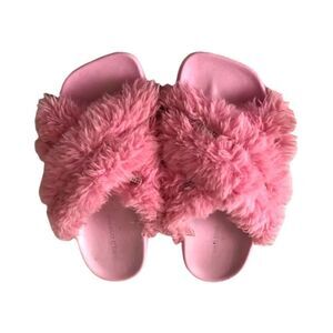 Wild Diva Lounge Women's Faux Feather Pink Slipper Slides Sandals Size 8